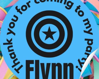 Personalised American Captain Party Bag Stickers, Custom Name Labels (2" Round)
