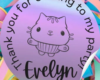 Personalised Kitty Cat Dollhouse Party Bag Stickers, Custom Name Labels (2" Round)