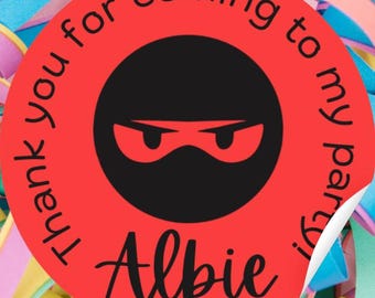Personalised Ninja Party Bag Stickers, Custom Name Labels (2" Round)