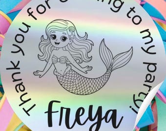 Personalised Mermaid Party Bag Stickers, Custom Name Labels (2" Round)