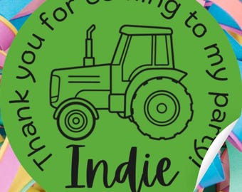 Personalised Farm Tractor Party Bag Stickers, Custom Name Labels (2" Round)