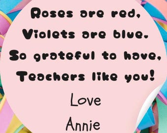 Personalised Teacher Stickers, Valentines Sweet Cone Labels, Custom Name Gift Bag Stickers