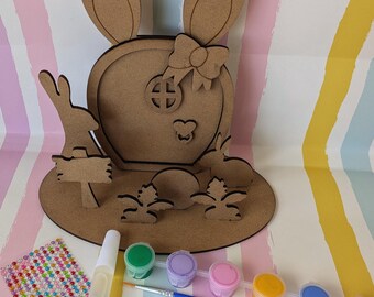 Easter Bunny Painting Kit: MDF Door Scene Craft Set (Easter Basket Filler)