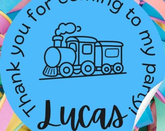 Personalised Train Party Bag Stickers, Custom Name Labels (2" Round)
