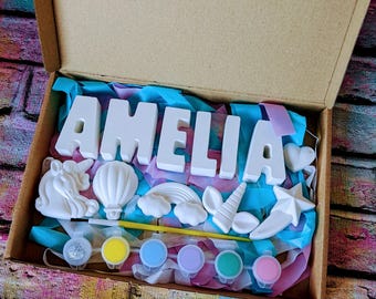 Unicorn Personalised Craft Box: Paint Your Own Name, Kid's Activity