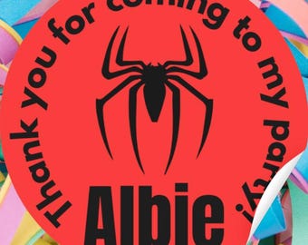 Personalised Spider Hero Party Bag Stickers, Custom Name Labels (2" Round)