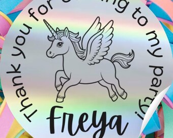 Personalised Unicorn Party Bag Stickers, Custom Name Labels (2" Round)