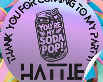 Personalised Soda Pop Kpop Party Bag Stickers, Custom Name Labels (2" Round)