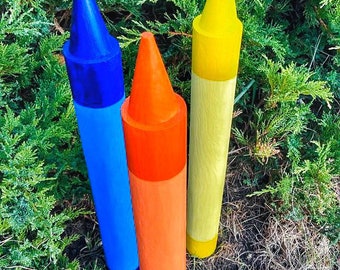 Giant Coloured Wax Crayons Colouring Art School Classroom Prop Wooden MDF  2D -  Norway