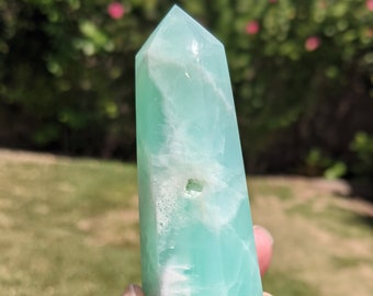 Caribbean Calcite Tower: Pistachio Green Aragonite Crystal