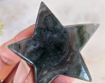 Green Moss Agate Crystal Star Carving Palm Stone