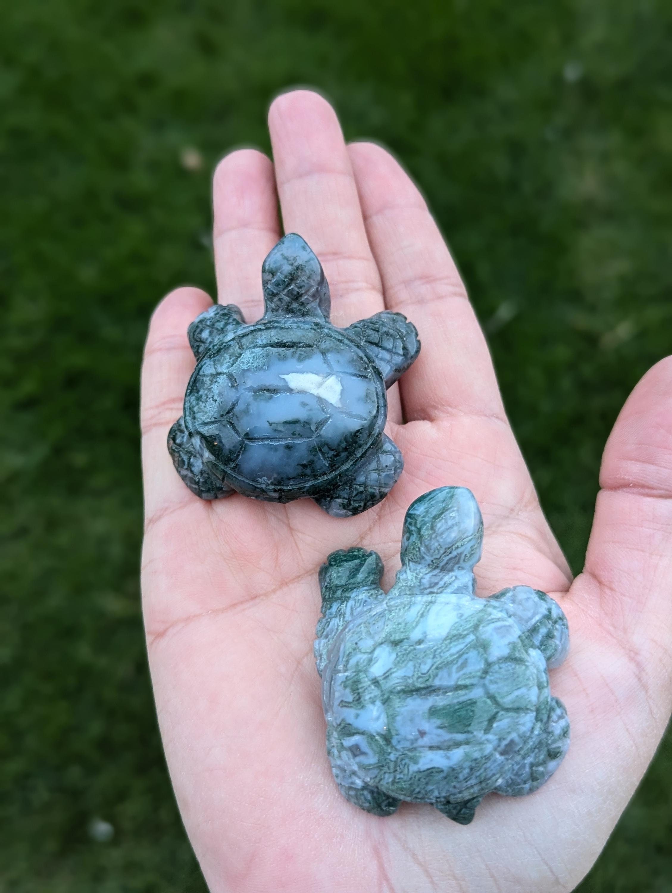 瑪瑙彫刻置物 亀 癒しと装飾のための独特な苔瑪瑙の亀の彫刻 - Etsy 日本