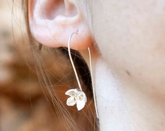 Silver Flower Drop Earrings , Dainty Anemone Earrings