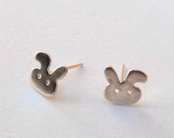 Boucles d'oreilles lapin , Boucles d'oreilles Silver Bunny Stud , Clous de lapin mignon