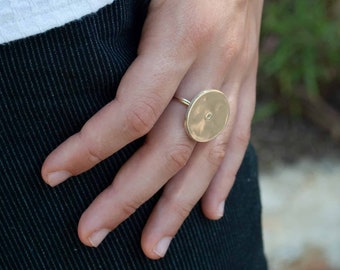 Silver Disc Ring , Large Circle Statement Ring , Organic Handmade Ring
