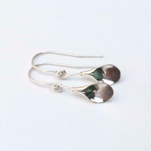 Silver Calla Lily African Turquoise Dangle Earrings , Dainty Flower Earrings , Handmade Natural African Turquoise Calla Lily Dangle Earrings