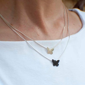 Butterfly Necklace Set , Silver and Black Butterfly Matching Necklaces  , Butterfly Charms Layered Necklaces