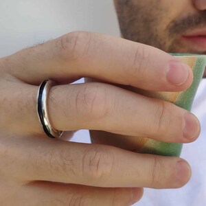 Mens Black Ring , Silver Concave Ring , Oxidized Silver Ring For Him
