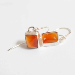 Orange Earrings , Orange Agate Silver Dangle Earrings , Dainty Rectangle Agate Earrings image 3