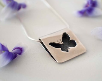 Silver Butterfly Folded Pendant Necklace , Oxidized Silver Black Butterfly Necklace , Handmade Silver Butterfly Necklace