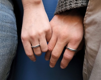 Silver Matching Rings Set , Couple Rings , Silver Black Chunky Ring Set ,  Friendship Rings , Couples Valentines Gift