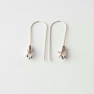 Silver Flower Buds Drop Earrings , Dainty Flower Earrings , Handmade Delicate Flower Bud Drop Earrings image 8