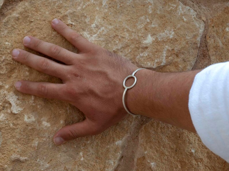 Mens Silver Cuff Bracelet , Adjustable Cuff Bangle Bracelet , Geometric Open Cuff Bracelet image 2