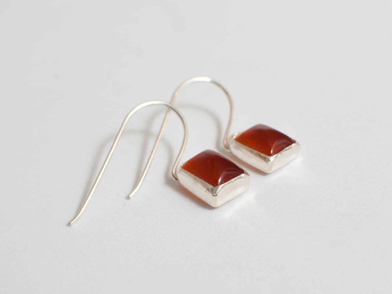 Orange Earrings , Orange Agate Silver Dangle Earrings , Dainty Rectangle Agate Earrings image 6