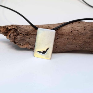 Bat Necklace , Silver Bat Pendant Leather Necklace , Flying Bat Silver Bar Pendant , Gift for Boyfriend image 10