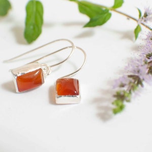 Orange Earrings , Orange Agate Silver Dangle Earrings , Dainty Rectangle Agate Earrings image 4