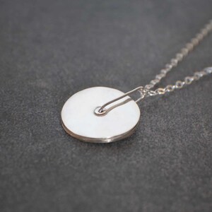 Large Silver Disc Necklace , Spinning Pendant Necklace , Long Necklace image 6