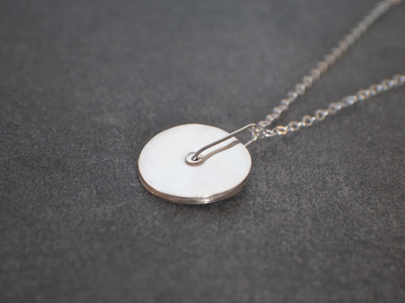 Large Silver Disc Necklace , Spinning Pendant Necklace , Long Necklace image 6