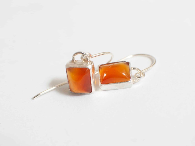 Orange Earrings , Orange Agate Silver Dangle Earrings , Dainty Rectangle Agate Earrings image 3