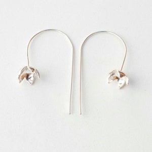 Silver Flower Drop Earrings , Dainty Anemone Earrings image 2