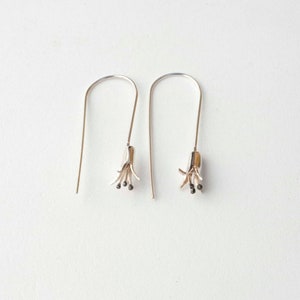 Silver Flower Buds Drop Earrings , Dainty Flower Earrings , Handmade Delicate Flower Bud Drop Earrings image 5