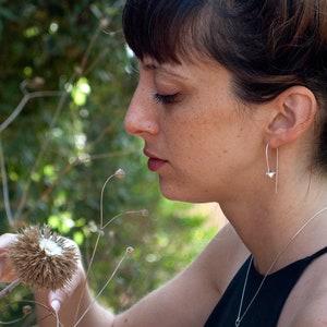 Silver Flower Drop Earrings , Dainty Anemone Earrings image 3