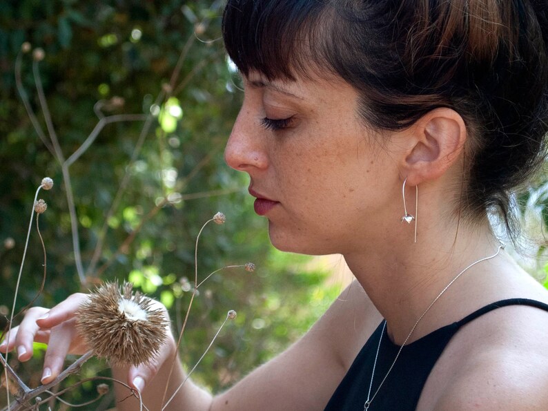 Silver Flower Drop Earrings , Dainty Anemone Earrings image 3