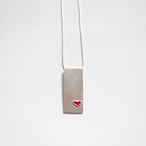 Red Heart Necklace , Love Necklace , Silver Bar Necklace , Bright Red Cold Enamel Heart Silver Pendant image 6