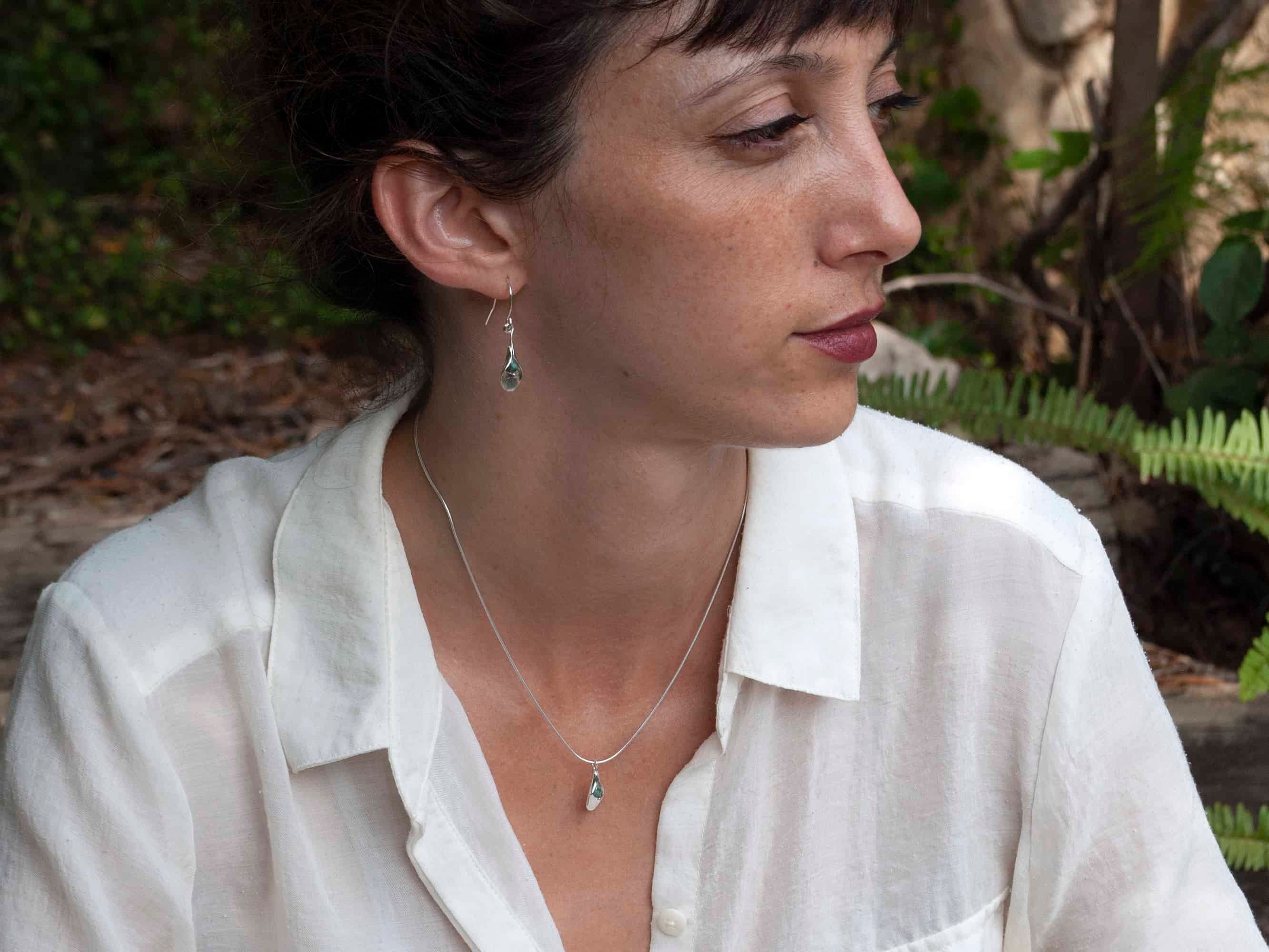 Silver Calla Lily African Turquoise Pendant Necklace