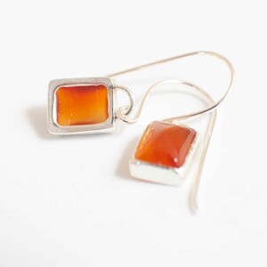 Orange Earrings , Orange Agate Silver Dangle Earrings , Dainty Rectangle Agate Earrings image 7