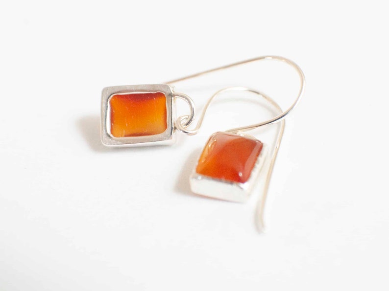 Orange Earrings , Orange Agate Silver Dangle Earrings , Dainty Rectangle Agate Earrings image 7