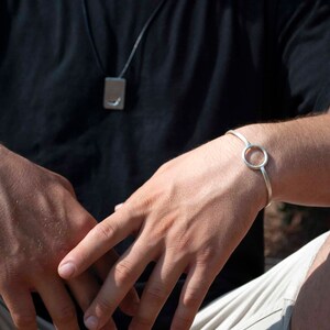 Mens Silver Cuff Bracelet , Adjustable Cuff Bangle Bracelet , Geometric Open Cuff Bracelet image 7