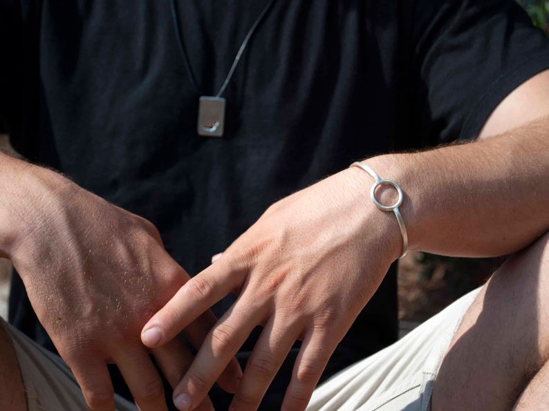 Mens Silver Cuff Bracelet , Adjustable Cuff Bangle Bracelet , Geometric Open Cuff Bracelet image 7