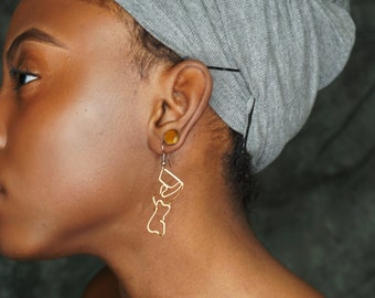 cultural earrings, haiti earrings, brass, gifts for her, feminist earrings, body earrings, woman positivity earrings