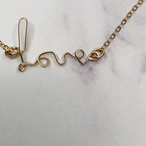 love 14 k Gold Necklace, 14 k Gold, dainty, minimalist necklace, valentine Gift, image 5