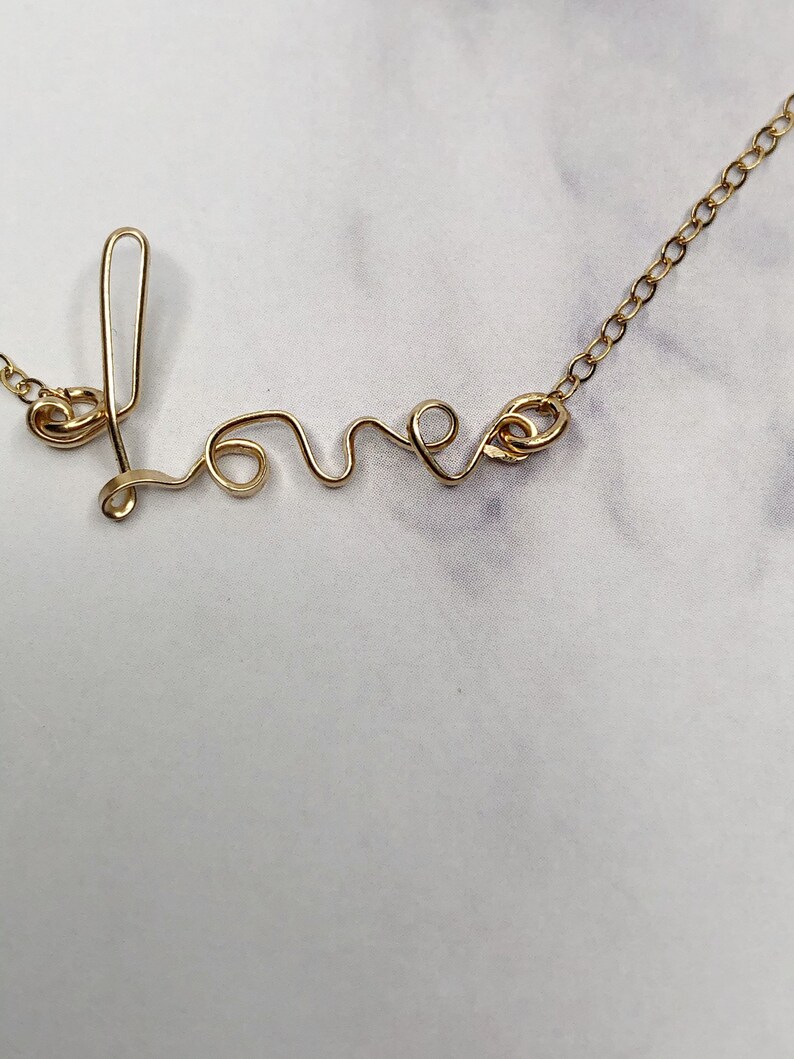 love 14 k Gold Necklace, 14 k Gold, dainty, minimalist necklace, valentine Gift, image 5