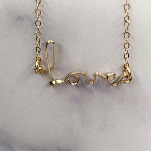 love 14 k Gold Necklace, 14 k Gold, dainty, minimalist necklace, valentine Gift, image 2