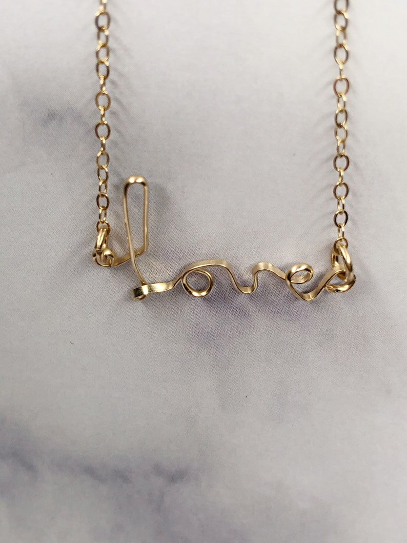 love 14 k Gold Necklace, 14 k Gold, dainty, minimalist necklace, valentine Gift, image 2