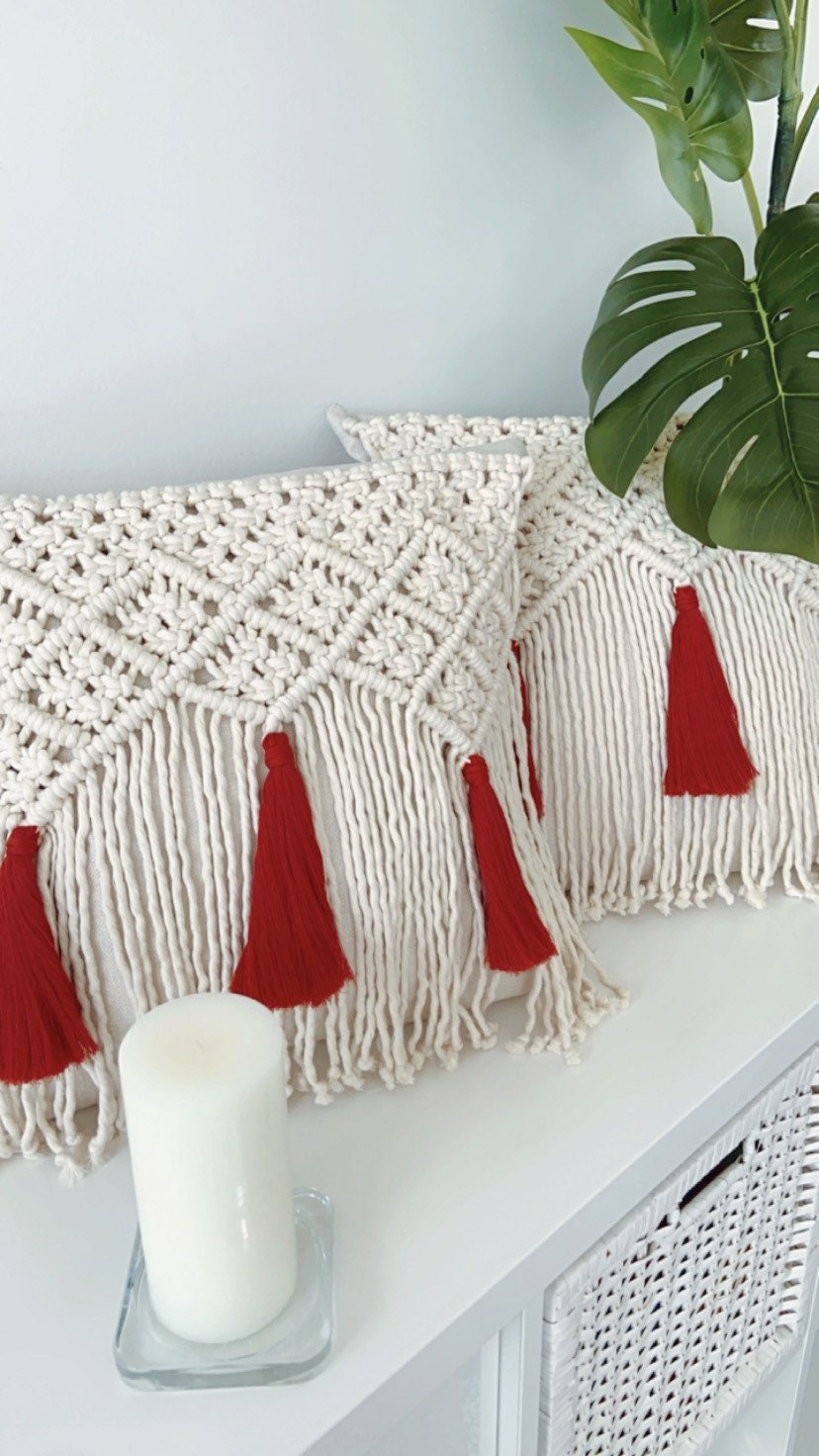 Macrame boho cushion cover handmade macrame pillow cover Etsy