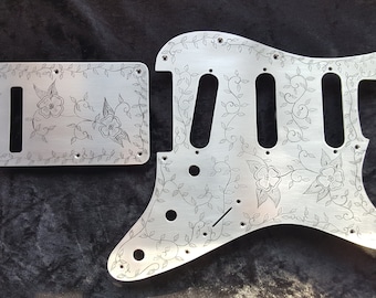 Engraved Stratocaster hss,  hh,  hsh, sss  Pickguard and Backplate  Beautifully Hand engraved and enamel filled -aluminium